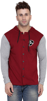 Money Leaf Men Self Design Casual Silver, Maroon Shirt