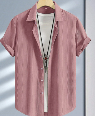 MOXTE Men Self Design Casual Pink Shirt