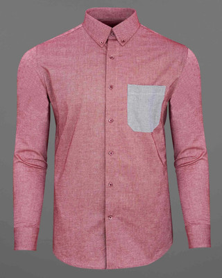 HOC Men Solid Casual Pink Shirt