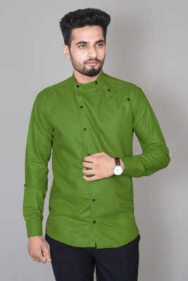 Qlonz Store Men Solid Casual Dark Green Shirt