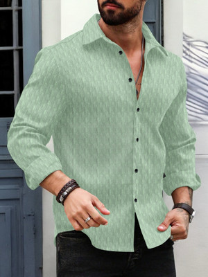 VELLOSTA Men Self Design Casual Light Green Shirt