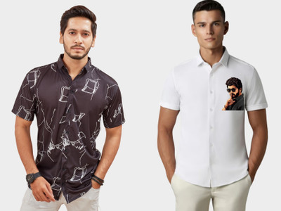 Emporium Men Checkered, Solid Casual Black Shirt(Pack of 2)