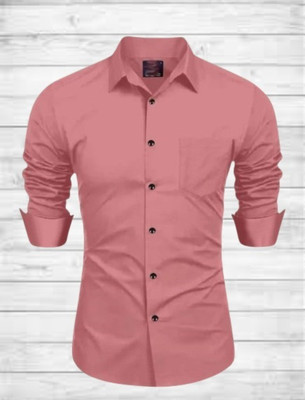 MUMIN Men Solid Formal Pink Shirt