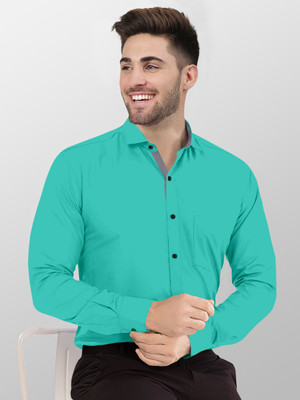 VTEXX Men Solid Formal Light Green Shirt