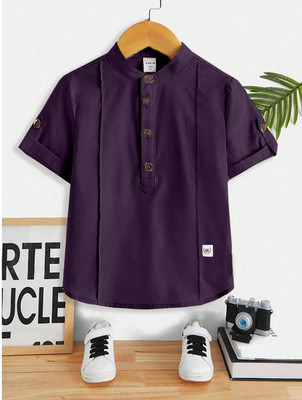 Mammeru Boys Solid Festive Purple Shirt