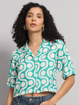 Mast & Harbour Women Printed Casual Green Shirt