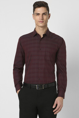 PETER ENGLAND Men Checkered Formal Maroon Shirt