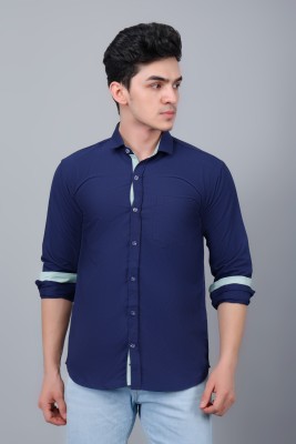 DeeNiro Men Solid Casual Dark Blue Shirt