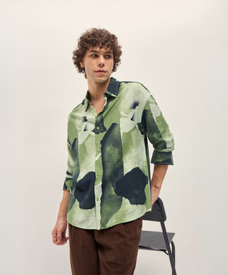 THE BEAR HOUSE Men Self Design Casual Green Shirt