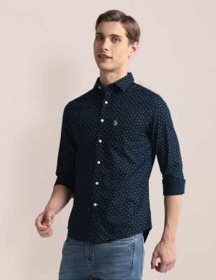 U.S. POLO ASSN. Men Printed Casual Blue Shirt