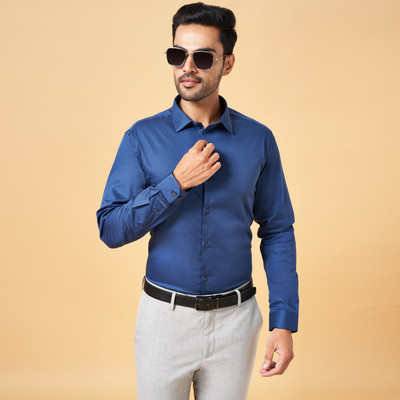 Byford by Pantaloons Men Solid Formal Blue Shirt