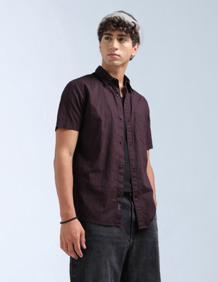 FLYING MACHINE Men Striped Casual Red Shirt