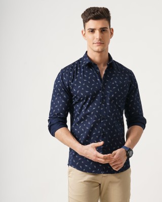 British Club Men Printed Casual Dark Blue Shirt