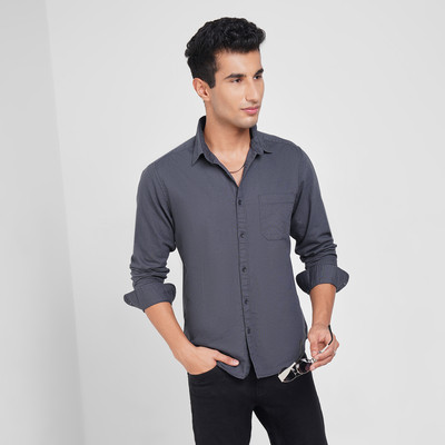 SF Jeans by Pantaloons Men Solid Casual Blue Shirt