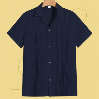 Jenil Fashion Men Self Design Casual Dark Blue Shirt