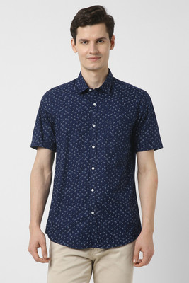 PETER ENGLAND Men Printed Casual Dark Blue Shirt