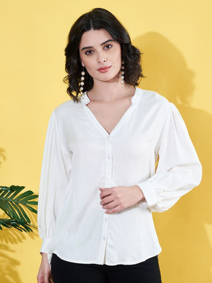 ANVI Be Yourself Women Solid Casual White Shirt