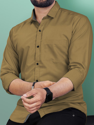 VeBNoR Men Solid Casual Khaki Shirt