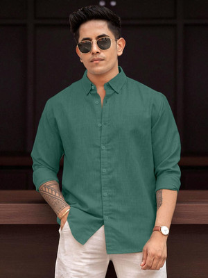 Yanthhi Men Solid Casual Green Shirt
