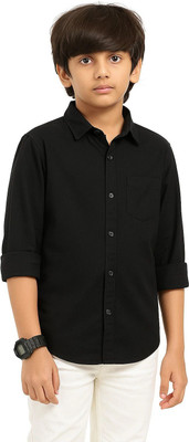 pm creation Boys Solid Formal Black Shirt