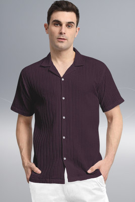 A DEEMOON TREND Men Solid Casual Purple Shirt