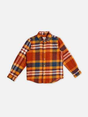 Pepe Jeans Boys Checkered Casual Orange Shirt