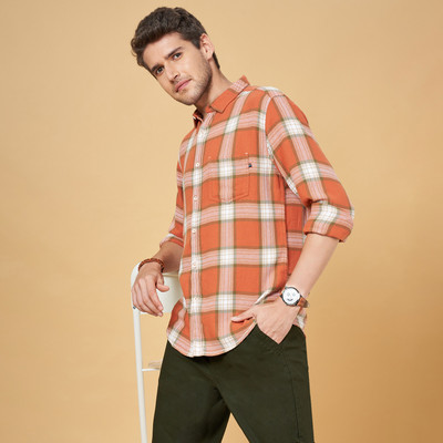 Urban Ranger by Pantaloos Men Checkered Casual Orange, White, Dark Green Shirt