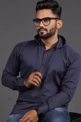 ShopyBucket Men Solid Casual Dark Blue Shirt