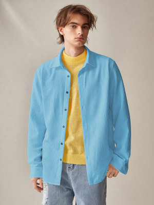 KRISHNA FASHIION Men Self Design Casual Light Blue Shirt