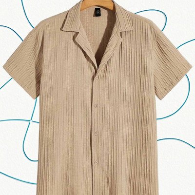 Looksky Men Self Design Casual Cream Shirt