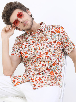 HIGHLANDER Men Printed Casual Beige Shirt