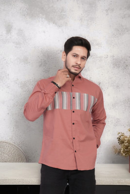 U AND J TREND Men Printed Casual Pink Shirt