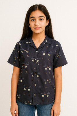 crooxa Girls Printed Casual Black Shirt