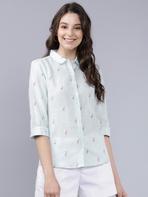 Tokyo Talkies Women Printed Casual Light Blue Shirt