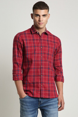 PETER ENGLAND Men Checkered Casual Red Shirt