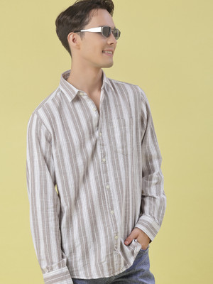 V-MART Men Striped Casual Brown Shirt