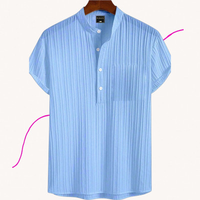 Looksky Men Self Design Casual Light Blue Shirt