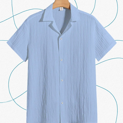 A DEEMOON Men Self Design Formal Gold Shirt