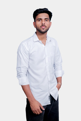 trinay Men Solid Casual White Shirt