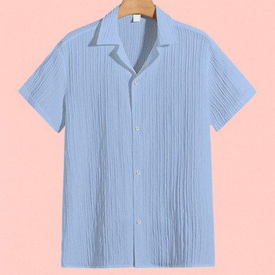 Jenil Fashion Men Self Design Casual Light Blue Shirt