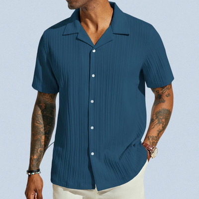 A COMBRAIDED Men Striped Casual Blue Shirt