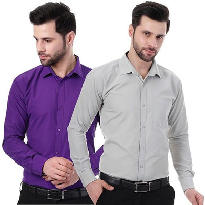XJARVIS Men Solid Formal Multicolor Shirt(Pack of 2)