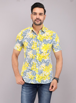 ravishree Men Printed Casual Grey, Yellow, White Shirt