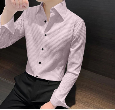 KRISHNA FASHIION TREND Men Self Design Casual Pink Shirt