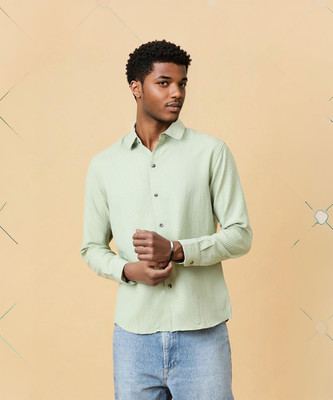 KOTTY Men Self Design Casual Green Shirt