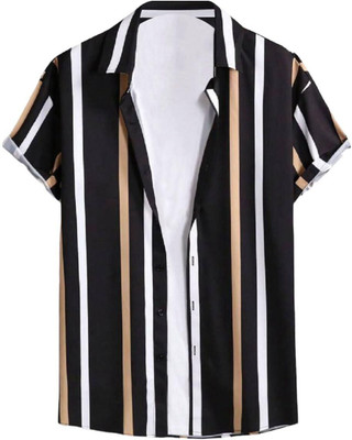 Radha Krishna Fashion Men Striped Casual Black Shirt