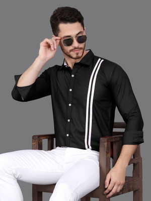 GAZZY CREATION Men Striped Casual Black Shirt
