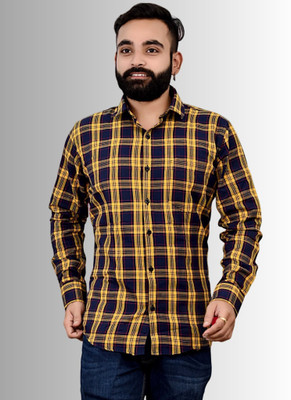 VK WINTER WEAR Men Striped Casual Yellow, Black Shirt