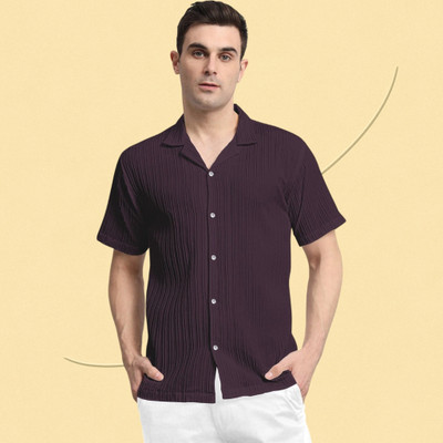 A Rodeiz Men Self Design Casual Purple Shirt