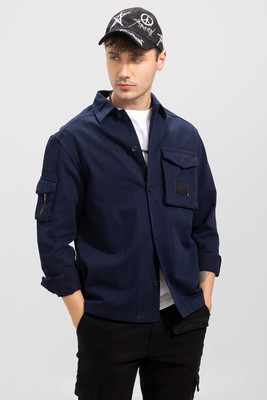 Snitch Men Solid Casual Blue Shirt